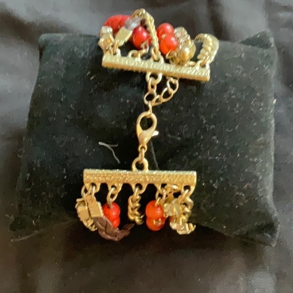 Vintage Multi Chain Bracelet Beads Rhinestones Alloy Leather - Picture 2 of 2